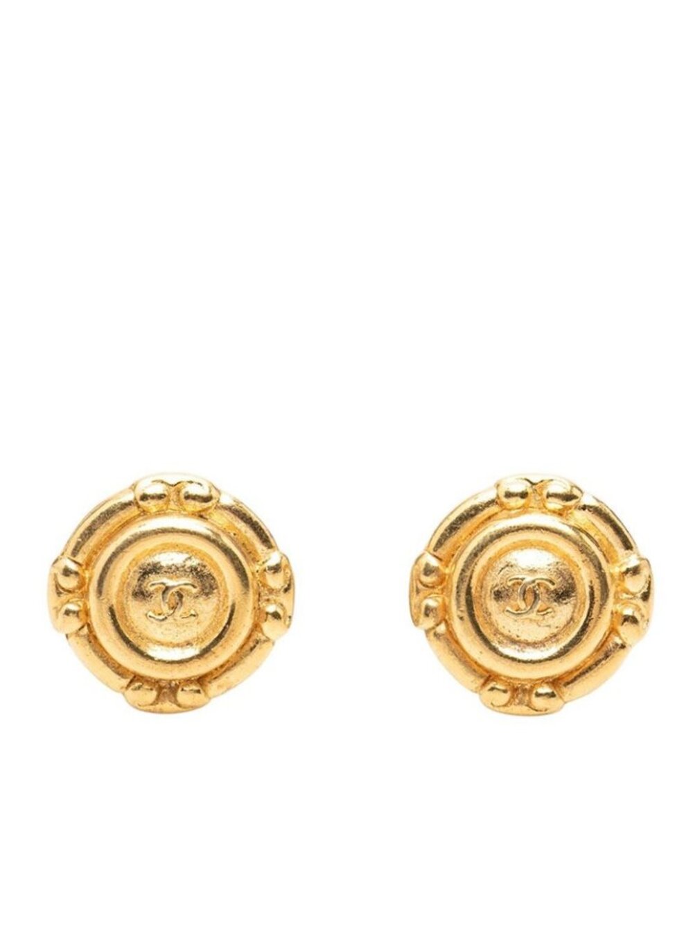 Chanel CC Logo Vintage Round Earrings Gold Plated